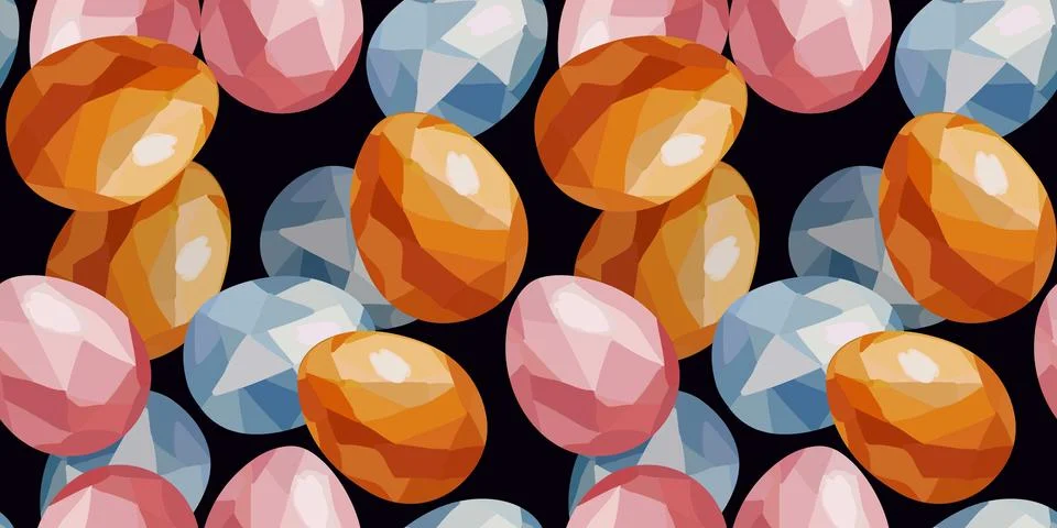 Seamless Easter egg pattern with gouache gemstone texture, bright colors on.. Stock Illustration