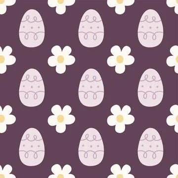 Seamless easter egg pattern with simple daisy flowers in pastel colors. Perfect 库存插图