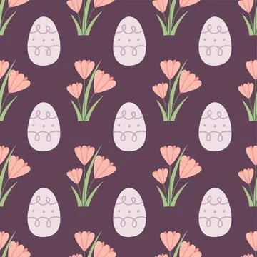 Seamless easter egg pattern with tulip flowers in soft pastel tones. Perfect for 库存插图