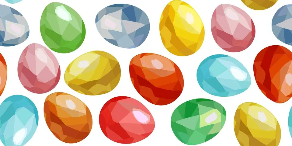 Seamless Easter eggs pattern with faceted gemstone texture, bright colors, .. イラスト素材