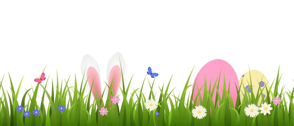 Seamless Easter grass border or lawn, realistic vector illustration on white イラスト素材