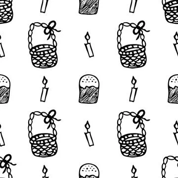 Seamless easter holiday doodle style vector pattern Stock Illustration