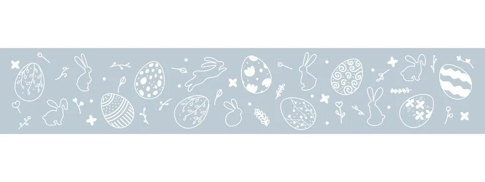 Seamless Easter pattern on blue background with white silhouette of Easter Illustrazione stock