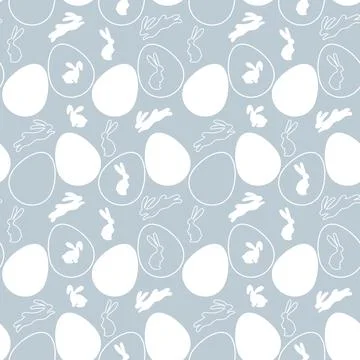 Seamless Easter pattern on blue background with white silhouette of Easter イラスト素材