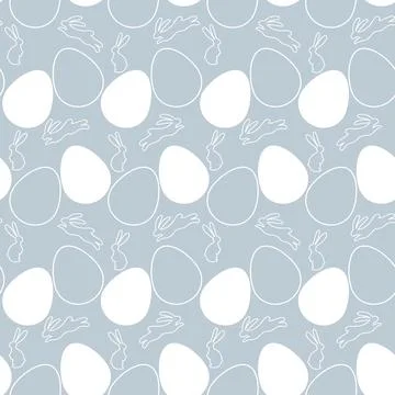 Seamless Easter pattern on blue background with white silhouette of Easter Stock Illustration
