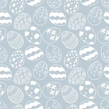 Seamless Easter pattern on blue background with white silhouette of Easter 스톡 일러스트