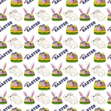 Seamless Easter Pattern with Bunnies, Eggs, and Festive Elements Illustrazione stock