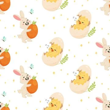 Seamless Easter Pattern with Bunny and Chick イラスト素材