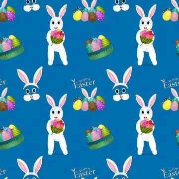 Seamless Easter Pattern with Bunny and Colorful Eggs Stock Illustration