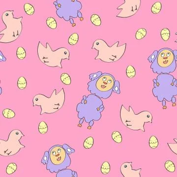 Seamless easter pattern with cute sheep. Vector. Stock Illustration