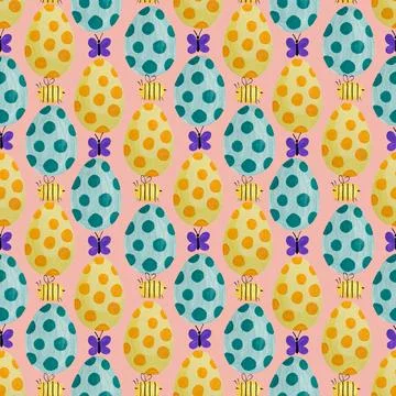 Seamless Easter pattern. Eggs texture. Watercolour spring art. Design eleme.. Illustrazione stock