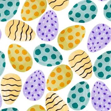 Seamless Easter pattern. Eggs texture. Watercolour spring art. Design eleme.. Stock Illustration
