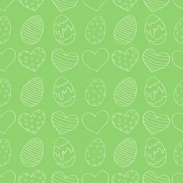 Seamless easter pattern with ornamental eggs and hearts. Hand drawn holiday b Stock Illustration