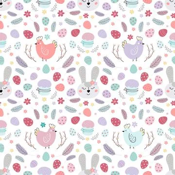 Seamless Easter pattern with rabbit. Illustrazione stock