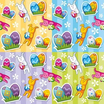 Seamless easter pattern Seamless spring pattern with easter eggs and rabbi... Stockfoto's