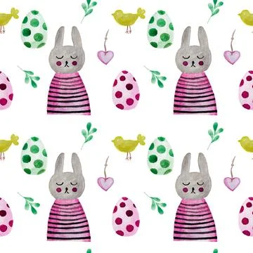 Seamless Easter pattern. Watercolour spring art. Design elements. Easter cu.. Illustrazione stock