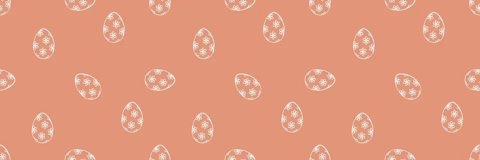 Seamless Easter pattern with white floral eggs on warm terracotta backgroun.. 스톡 일러스트