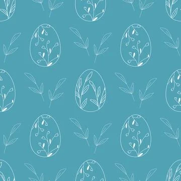 Seamless Easter pattern with white silhouettes of eggs Stock Illustration
