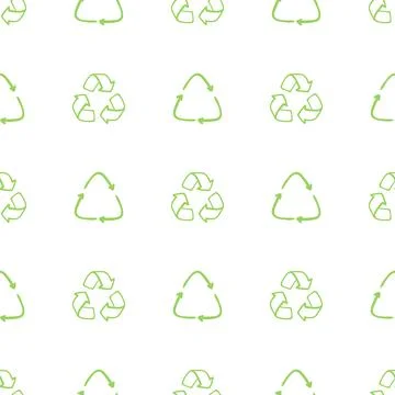 Seamless eco pattern. Three arrows eco recycle. Reuse ornament doodle on white Illustrazione stock