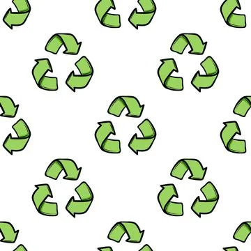 Seamless eco pattern. Three arrows eco recycle. Reuse ornament doodle on white Illustrazione stock