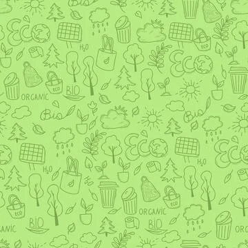 Seamless ecological pattern. Bio materials, ecology, nature and plants, Earth Stock Illustration