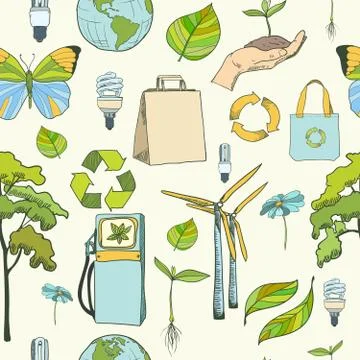 Seamless ecology and environment pattern Illustrazione stock