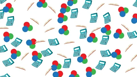 Seamless education pattern with calculators books and colorful geometric shapes Stock Footage 346186052