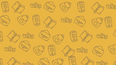 Seamless educational pattern animation with math and science symbols on yel.. 스톡 동영상 328561688