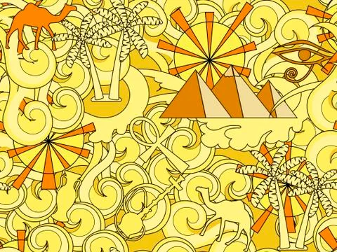 Seamless Egypt pattern. Hand drawn doodle ancient egyptian elements. Vector Stock Illustration