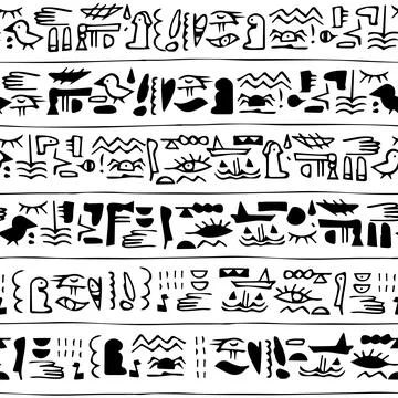 Seamless egyptian pattern theme with tribal ethnic motifs. Black-white Stock Illustration