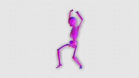 Seamless elegant animation glowing dancing skeleton with rainbow colors. Funny Stock Footage 142096156