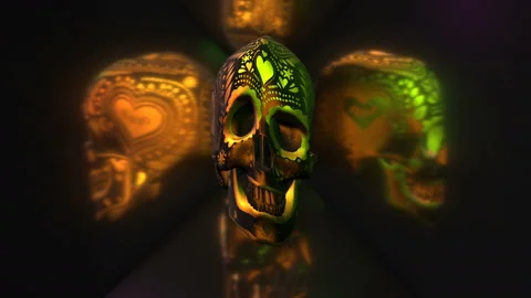 Seamless elegant animation melted gold metal skulls with shiny embroidery Stock-Footage 130897724