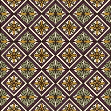 Seamless Elegant Geometric Floral Pattern with Diamond Grid Stock Illustration