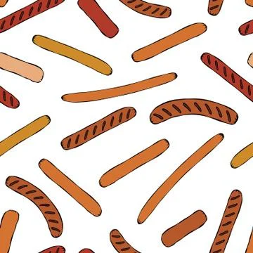 Seamless Endless Background Pattern of Different Sausages. Food Collection. R Stock Illustration