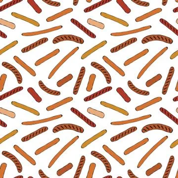 Seamless Endless Background Pattern of Different Sausages. Food Collection. R Stock Illustration