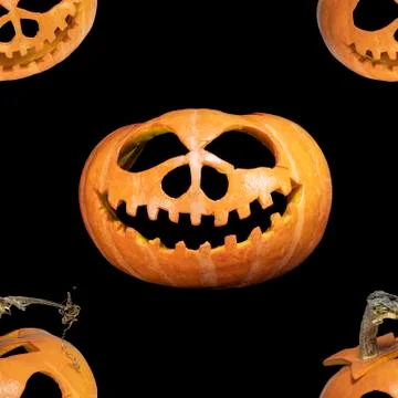 Seamless endless halloween pumpkin pattern. Festive background. Stock Photos
