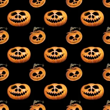 Seamless endless halloween pumpkin pattern. Festive background. Stock Photos