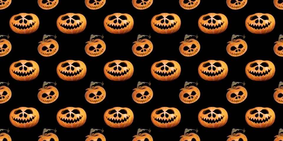 Seamless endless halloween pumpkin pattern. Festive background. Stock Photos
