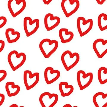 Seamless endless infinity pattern of geometric red heart shapes. Drawing for Foto stock