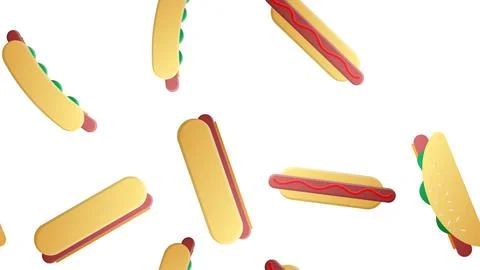Seamless endless pattern of assorted delicious satisfying hot hot dogs, fast  Stock Illustration
