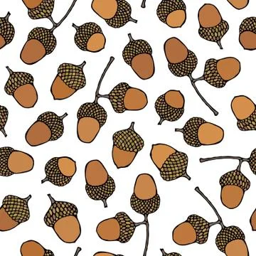Seamless Endless Pattern of Brown Acorns. Autumn or Fall Vegetable Harvest Co 스톡 일러스트