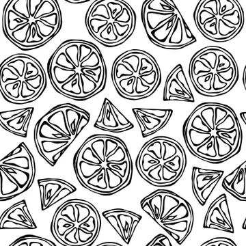 Seamless Endless Pattern of Citrus. Lemon, Lime, Orange, Grapefruite. Hand Dr Stock Illustration