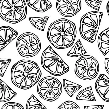 Seamless Endless Pattern of Citrus. Lemon, Lime, Orange, Grapefruite. Hand Drawn Stock Illustration