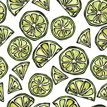 Seamless Endless Pattern of Citrus Lime. Hand Drawn Illustration. Savoyar Doodle Stock Illustration