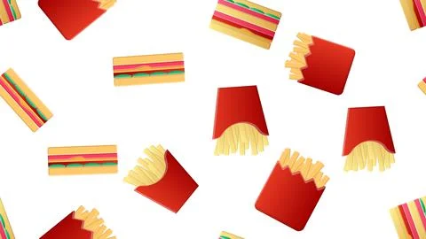 Seamless endless pattern of different delicious hearty hot sandwiches, fast f Stock Illustration