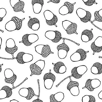 Seamless Endless Pattern of Green Brown Acorns. Autumn or Fall Vegetable Harvest Stock Illustration