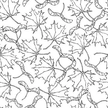 Seamless Endless Pattern of Green Maple Leaves and Seeds. Autumn or Fall Harv Stock Illustration
