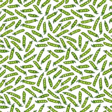 Seamless Endless Pattern of Green Peas and Peeled Pea Pod. Healthy Bio Vegeta 스톡 일러스트