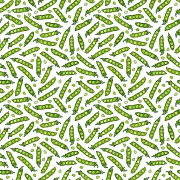Seamless Endless Pattern of Green Peas and Peeled Pea Pod. Healthy Bio Vegeta Stock Illustration