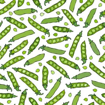 Seamless Endless Pattern of Green Peas and Peeled Pea Pod. Healthy Bio Vegeta Stock Illustration